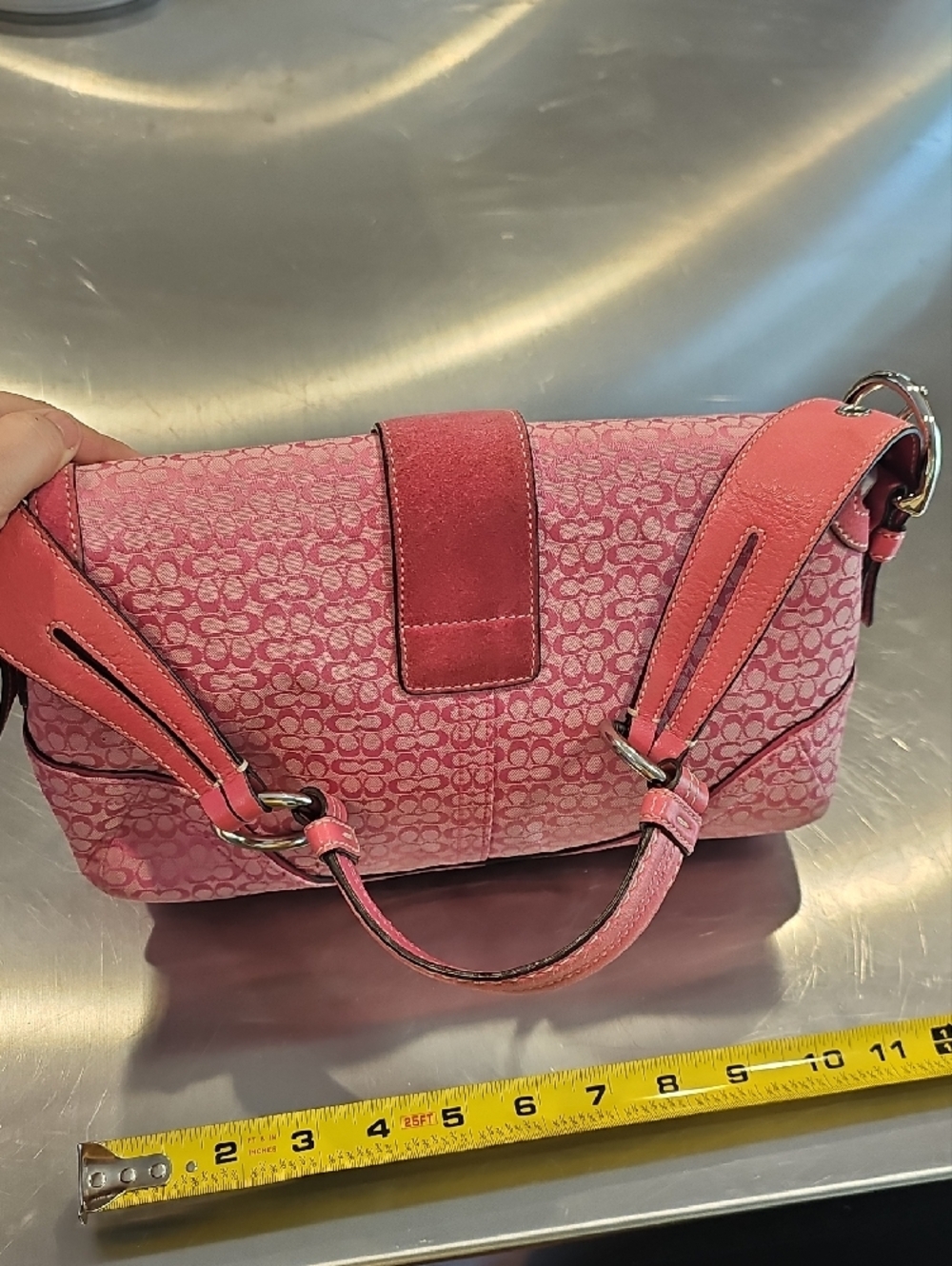 Coach Pink Signature Jacquard Buckle Shoulder Bag - Picture 3 of 8